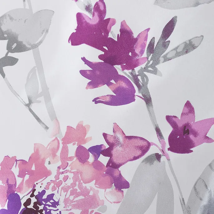Zasłona gotowa 140x280 Lea biała fioletowa kwiaty na przelotkach