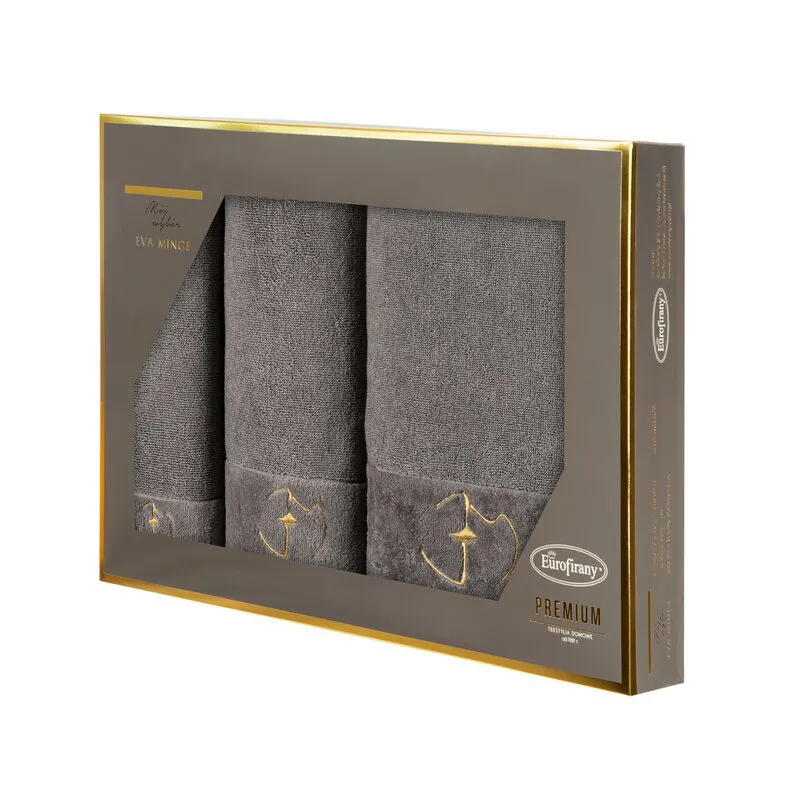 Komplet ręczników w pudełku 3 szt. Gaja  szary 550 g/m2 Eurofirany