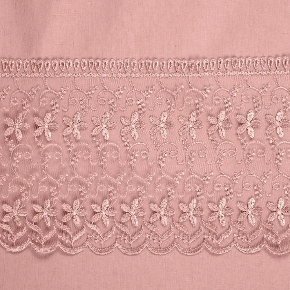 Pościel bawełniana 220x200 Lana 2 pudrowa różowa z koronką haftowana jednobarwna Premium Eurofirany