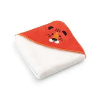 Okrycie kąpielowe niemowlęce 90x90 Tygrysek Alabaster-5730 ekri pomarańczowe frotte ręcznik z kapturkiem dziecięcy