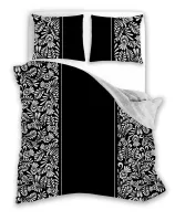 Pościel bawełniana 160x200 Glamour 019    czarna biała liście Faro