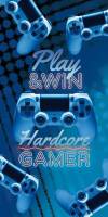 Ręcznik plażowy 70x140 Game Over Play Win Gamer niebieski 1088 pady dziecięcy bawełniany młodzieżowy