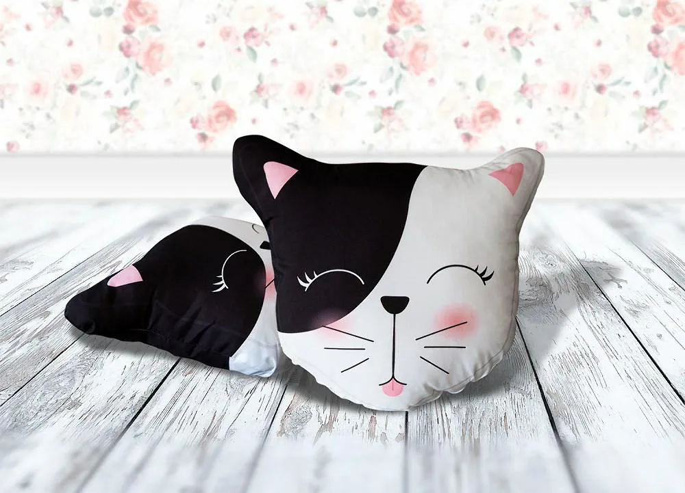 Poduszka przytulanka 40x40 D-106 Śpiący Kotek łatka biała czarna kształtka kot koteczek cat dekoracyjna