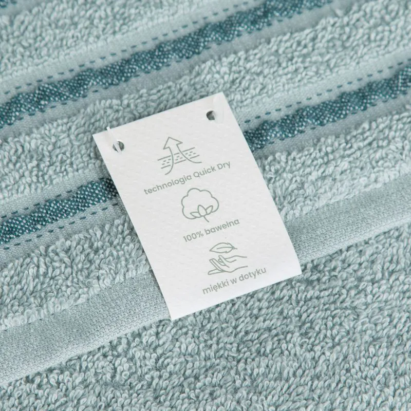 Ręcznik 30x50 Jasper miętowy szybkoschnący z ozdobną bordiurą w pasy 380g/m2 frotte Eurofirany