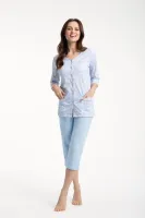 Piżama damska 668 błękitna rozmiar: XXL   rękaw spodnie 3/4 rozpinana