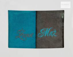 Komplet ręczników w pudełku 2 szt 50x90 Mąż Żona stalowy turkusowy 360g/m2 Eurofirany