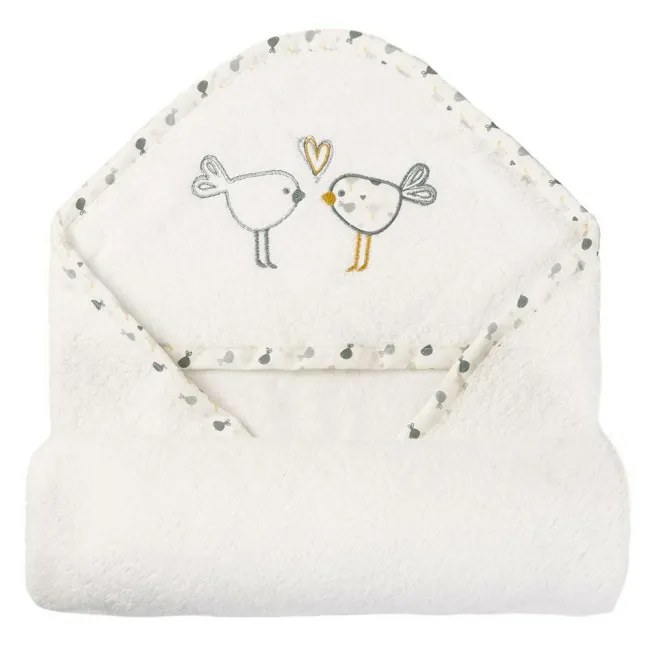 Okrycie kąpielowe niemowlęce 100x100 frotte maxi plus Birds 01 białe ręcznik z kapturkiem