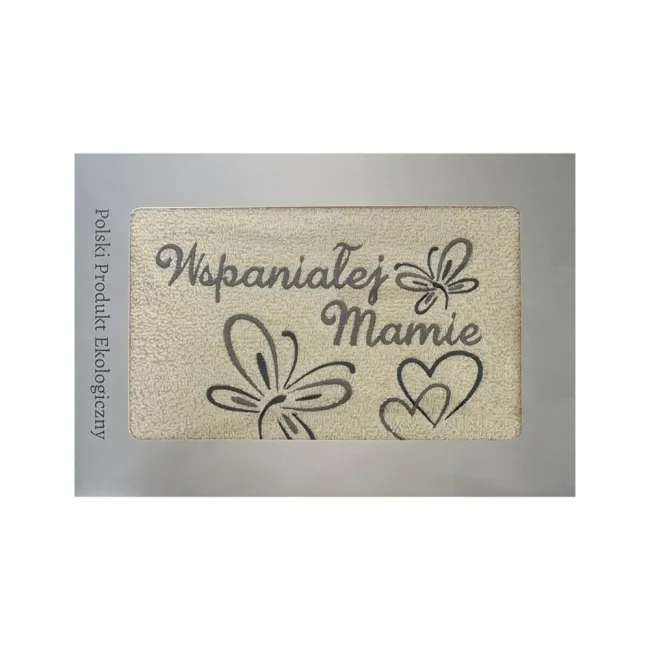 Prezent dla mamy ręcznik 70x140 Wspaniałej Mamie kremowy serduszka w pudełku na Dzień Matki motylki