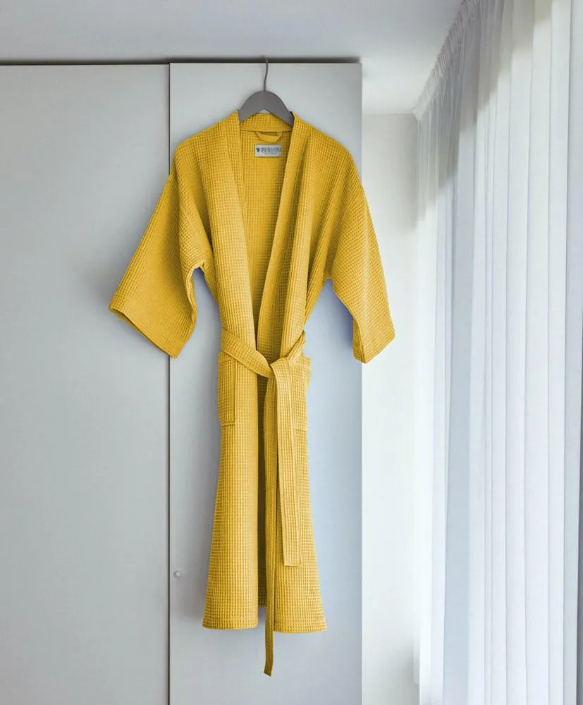 Szlafrok gofrowany musztardowy XXL bawełniany Kimono Gofer