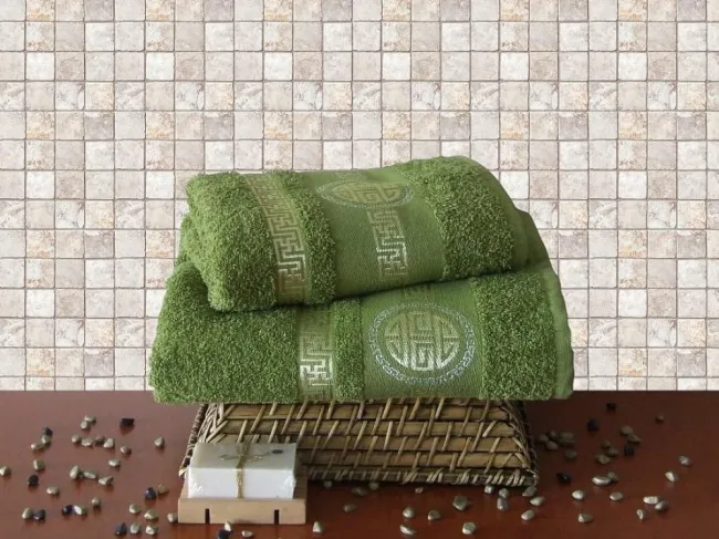 Komplet ręczników w pudełku 2 szt Antik T12015/E zielony klucz grecki 50x90,70x140