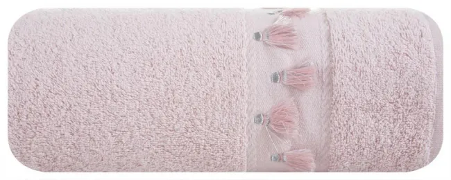 Ręcznik Anabel 70x140 pudrowy różowy 03 pompony frędzle 450g/m2 Eurofirany