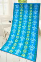 Ręcznik plażowy 90x170 Maui żółwie pasy kwiatki niebieski zielony frotte Plaża 1