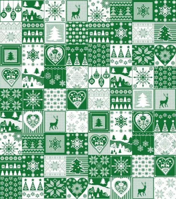 Pościel świąteczna 140x200 zielona krateczka renifery choinki serduszka bawełniana S18