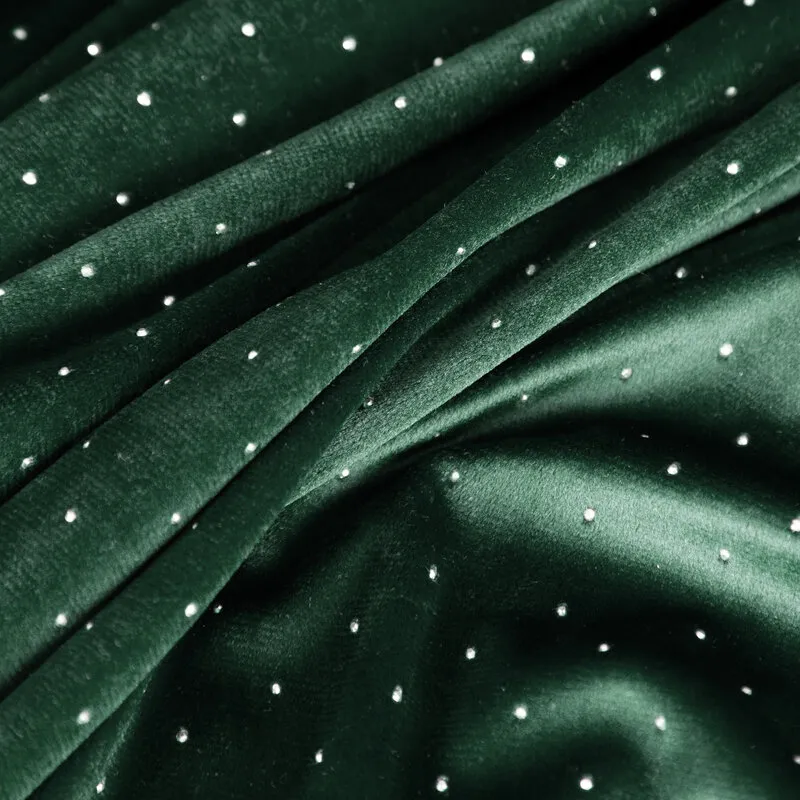 Zasłona gotowa Ariadna 140x250 zielona  welurowa zdobiona diamencikami  na przelotkach Eurofirany
