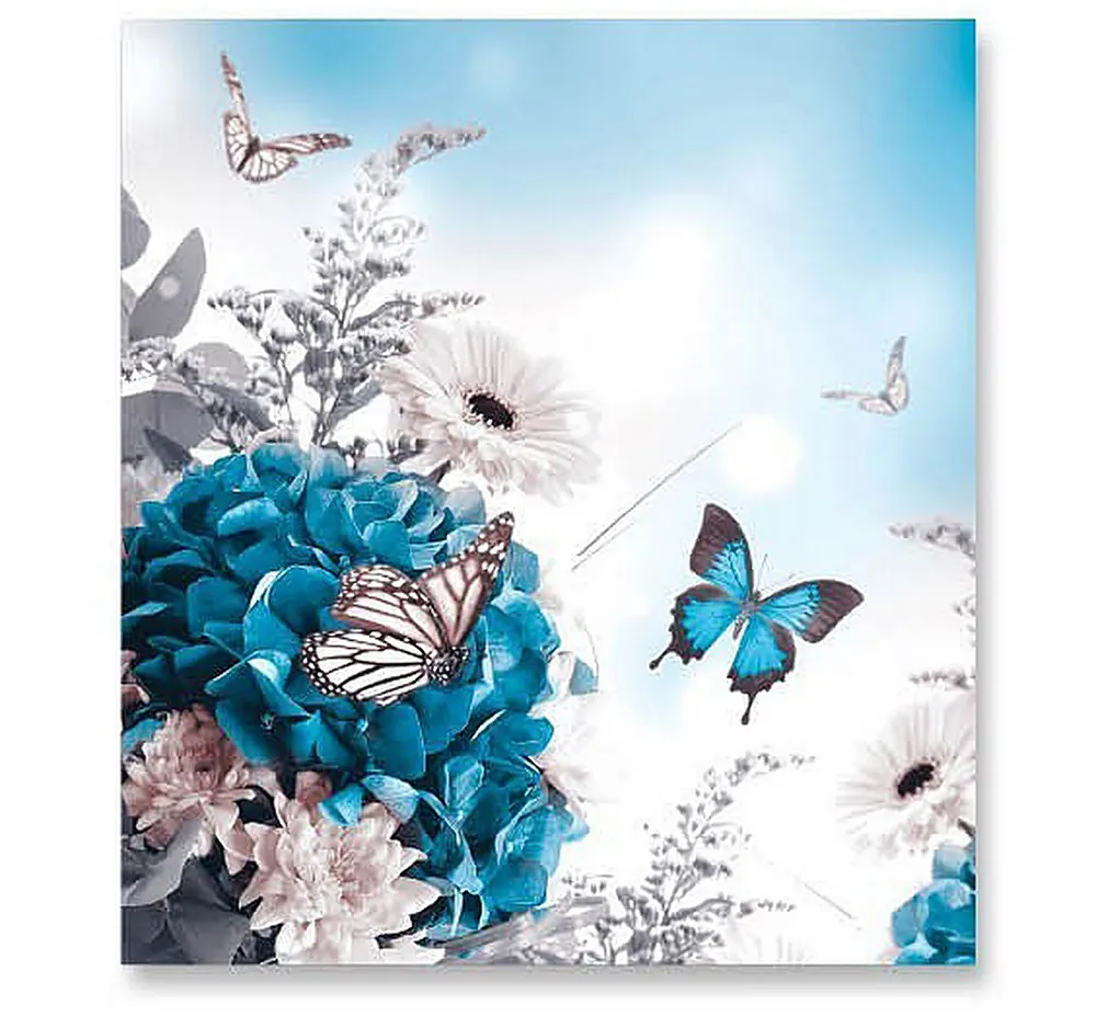 Koc akrylowy narzuta 155x220 3D Fluff 20 Motylek i Optymizm Błękitny kwiaty