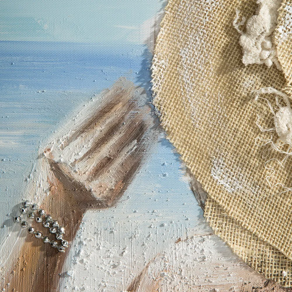 Obraz Joanne 60x60 ręcznie malowany dziewczyna w kapeluszu na plaży Eurofirany