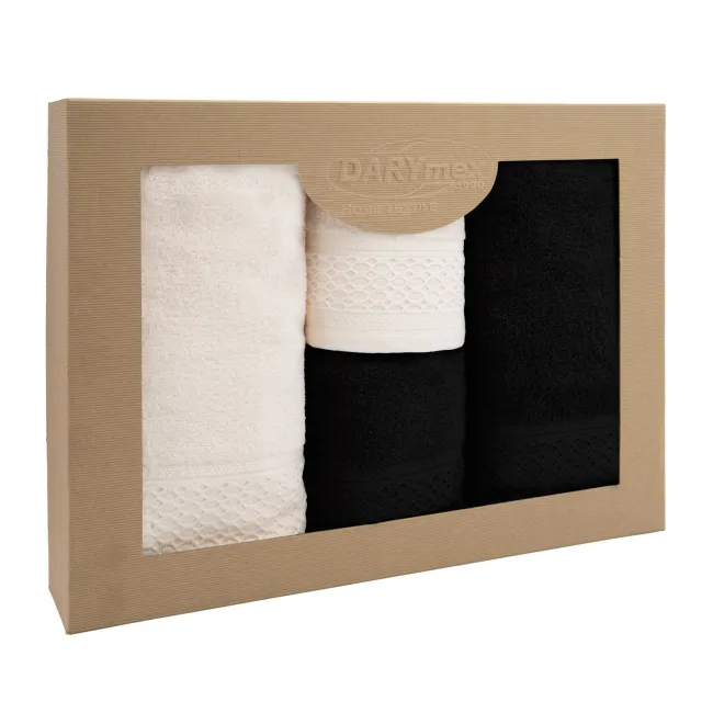 Komplet ręczników 4 szt Solano kremowy    czarny w pudełku Darymex