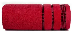 Ręcznik 30x50 Amanda czerwony z ozdobną welurową bordiurą w pasy frotte 500 g/m2 Eurofirany
