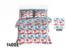 Pościel bawełniana 100x135 1400E biała flamingi kolorowe wakacyjny wzór 120N