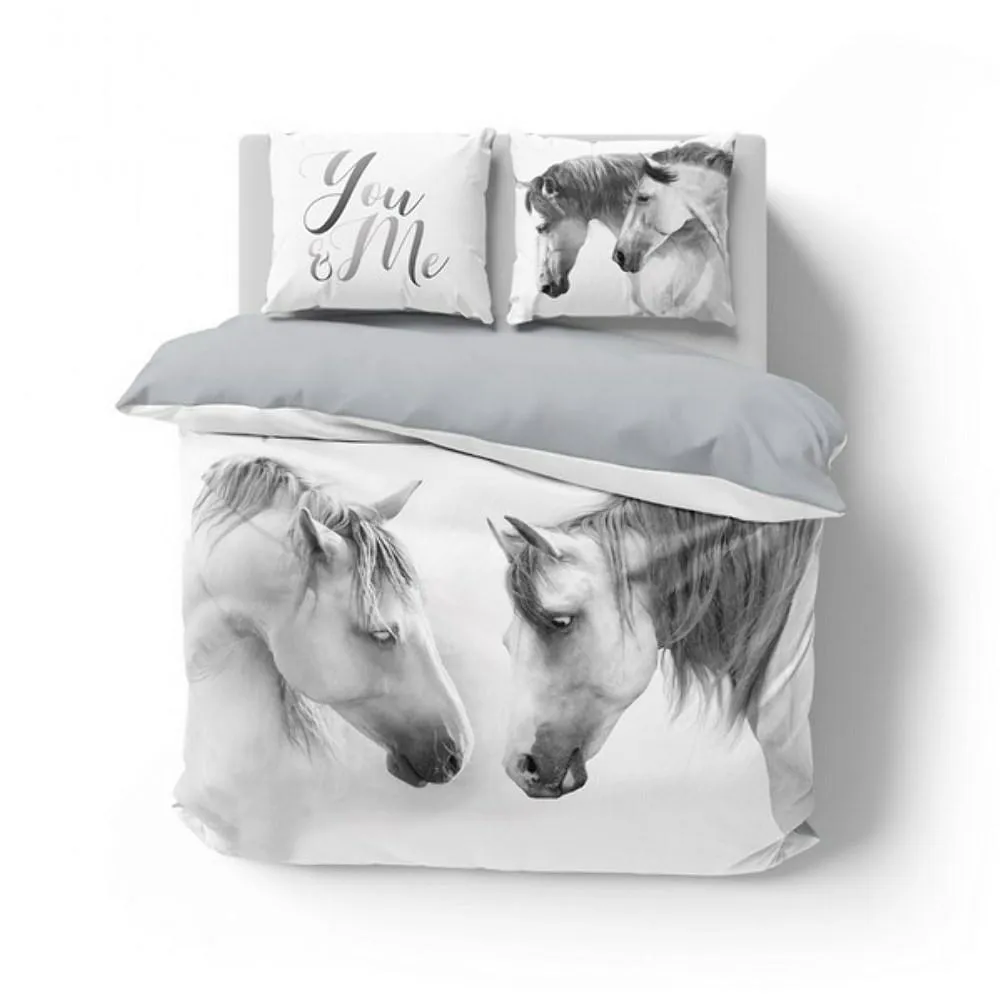 Pościel bawełniana 220x200 3819 A Konie koń biała szara młodzieżowa konik kucyk horse Holland Natura 2