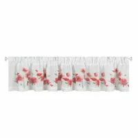 Zazdrostka 30x150 Mari biała czerwona gotowa na tunel wzór kwiatowy maki z matowej tkaniny z koronką Eurofirany