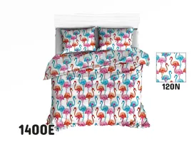 Pościel bawełniana 160x220 1400E biała flamingi kolorowe wakacyjny wzór 120N