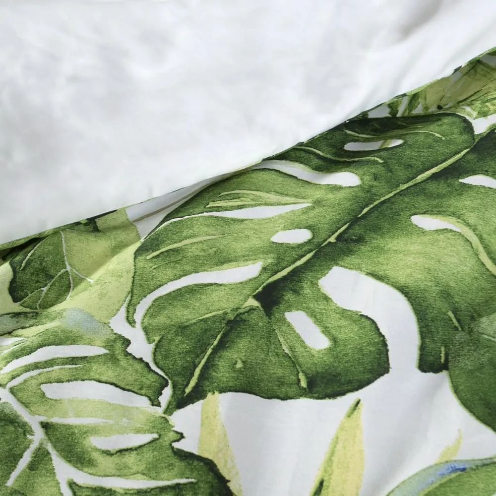 Pościel satynowa 160x200 liście palmy monstery biała zielona niebieska egzotyczna roślinna w pudełku Monstera Nova Print Gift Eurofirany