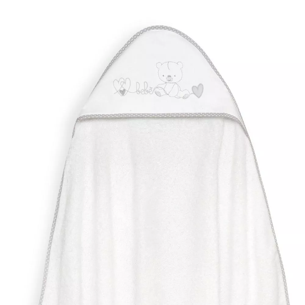 Okrycie kąpielowe 100x100 Corazones  biały szary ręcznik z kapturkiem + śliniaczek