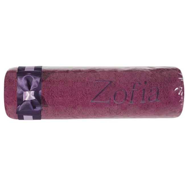 Ręcznik z haftem 50x90 Zofia fioletowy wrzosowa kokarda na prezent imieninowy