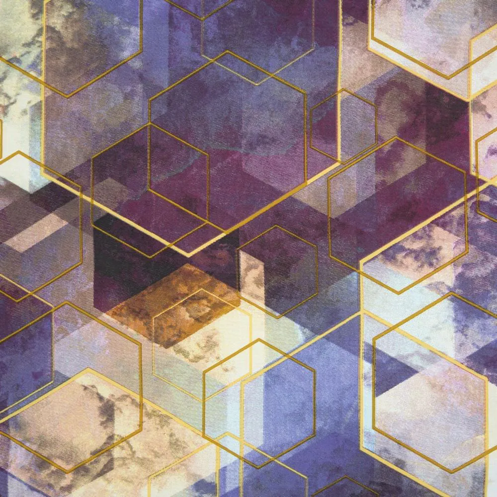 Pościel satynowa 160x200 sześciokąty geometryczna fioletowa musztardowa w pudełku Vitrage Nova Print Gift Eurofirany