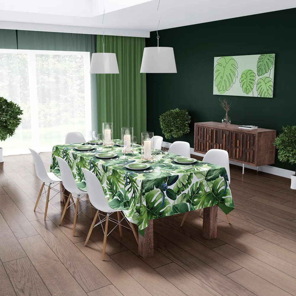 Obrus na stół 140x200 zielony liście      4270 A Panama 17