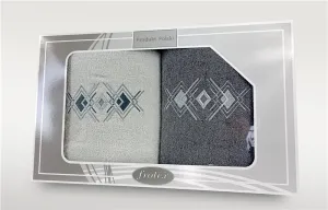 Komplet ręczników w pudełku 2 szt 70x140  Gift biały grafitowy wzór 4 Frotex