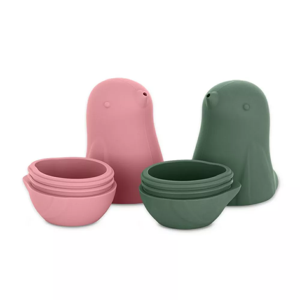 Zabawki kąpielowe silikonowe Love bird  2 szt. różowa zielona 6m+ PETITE&MARS