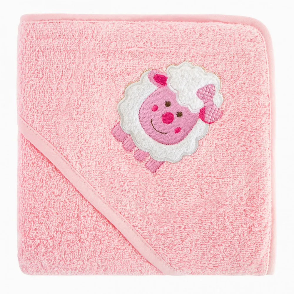 Okrycie kąpielowe niemowlęce 75x75 Baby 31 różowy Owieczka ręcznik z kapturkiem 500g/m2 Eurofirany