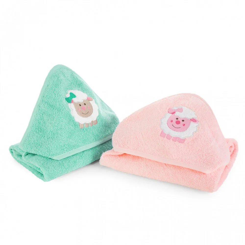 Okrycie kąpielowe niemowlęce 75x75 Baby 31 różowy Owieczka ręcznik z kapturkiem 500g/m2 Eurofirany