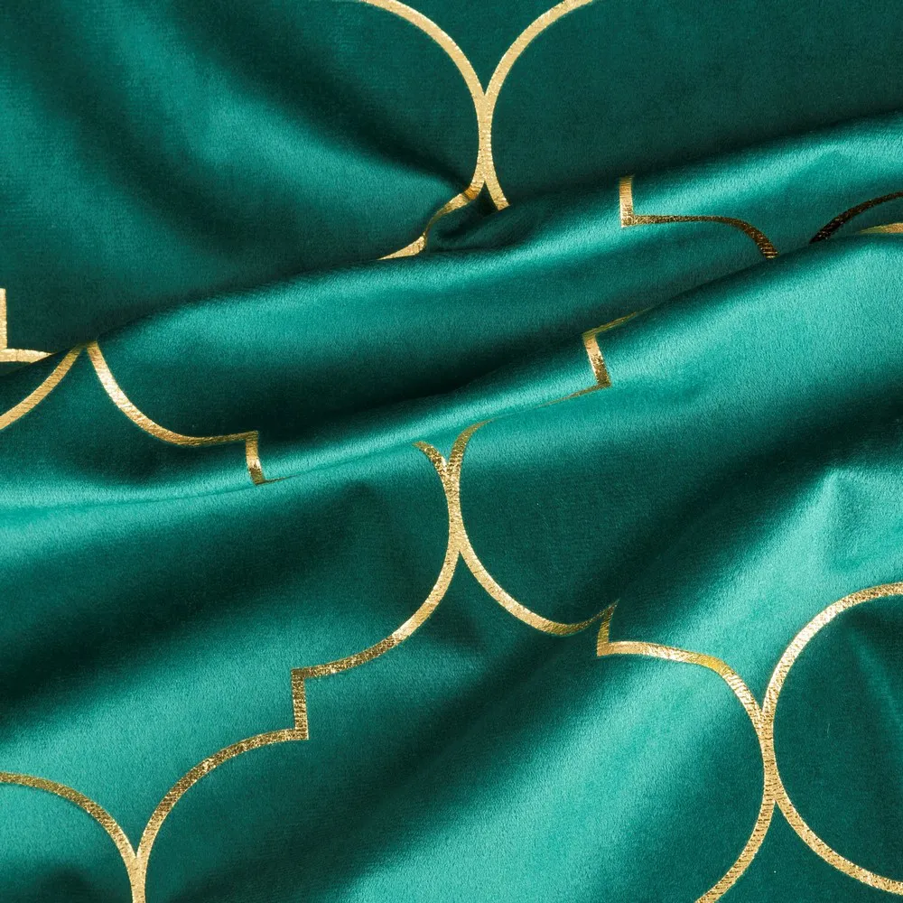 Zasłona 140x250 Gisel zielona złota marokańska koniczyna wewetowa gotowa na przelotkach Eurofirany