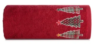 Ręcznik Santa 70x140 czerwony choinki świąteczny 15 450 g/m2 Eurofirany