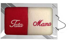 Komplet ręczników w pudełku 2 szt. 70x140 Mama Tata kremowy czerwony 23