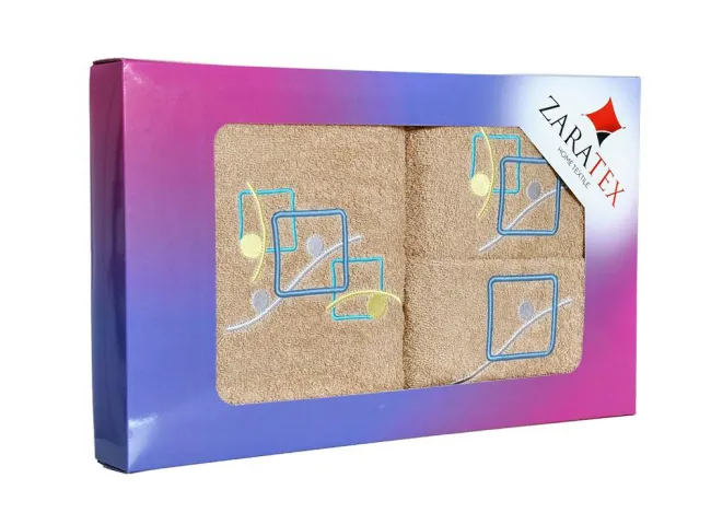 Komplet ręczników w pudełku 3 szt Geometric geometryczny beżowy 30x50, 50x90, 70x140 400g/m2
