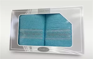 Komplet ręczników w pudełku 2 szt 50x90 70x140 Gift turkusowy wzór 2 Frotex