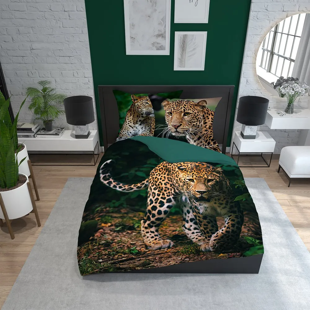 Pościel bawełniana 160x200 gepard zielona 3926 A Holland Natura 100