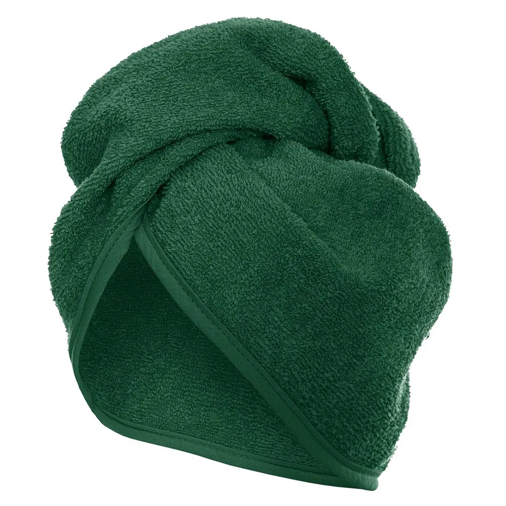 Turban kąpielowy 65x23 zielony butelkowy frotte ręcznik do włosów na głowę