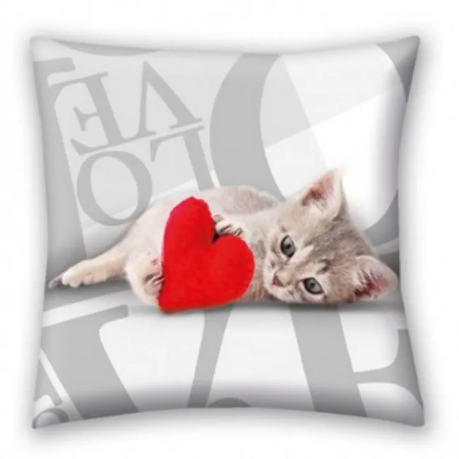 Poduszka dekoracyjna 40x40 Słodki Kotek 6855 Kot Sweet Cat Love serce czerwone