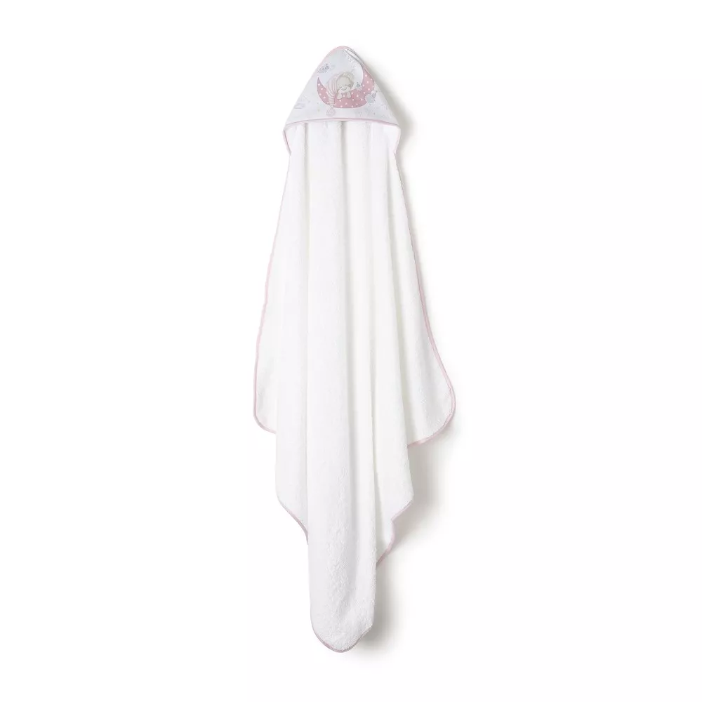 Okrycie kąpielowe 100x100 Miś 2 biały  różowy ręcznik z kapturkiem