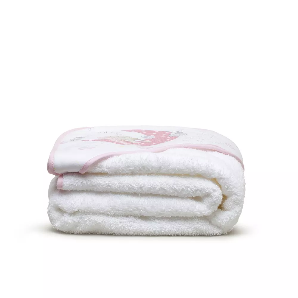 Okrycie kąpielowe 100x100 Miś 2 biały  różowy ręcznik z kapturkiem