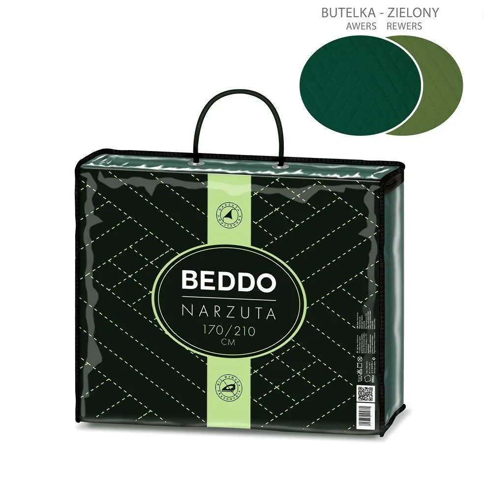 Narzuta dekoracyjna 220x240 Kostka        zielona butelkowa Beddo 004 dwustronna na łóżko