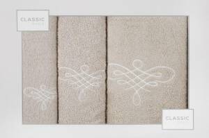 Komplet ręczników w pudełku 3 szt beżowy kremowy Tattoo 380g/m2 Eurofirany