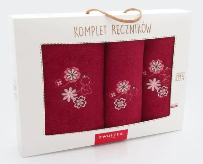 Komplet ręczników w pudełku 3 szt Kwiat porcelanowy Burgund K32-5296 Zwoltex