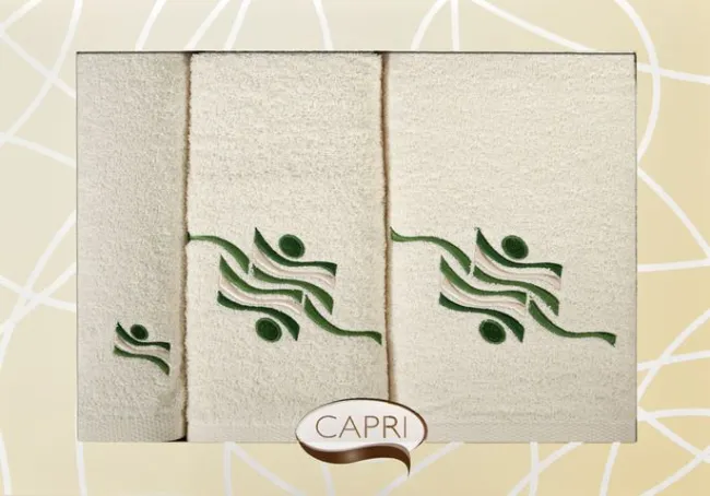 Komplet ręczników w pudełku Capri 3 cz. Viktor 29 krem+zielony Eurofirany