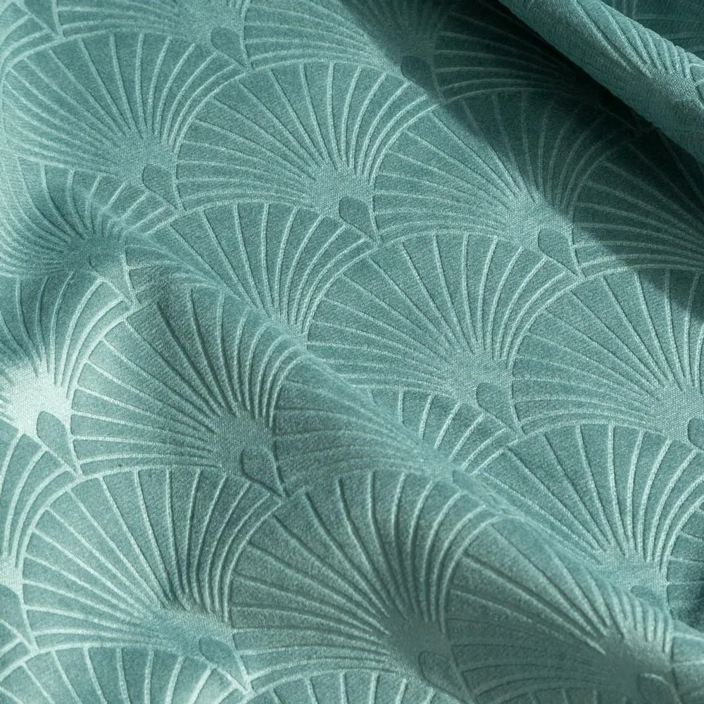 Zasłona 140x250 Julia morska gotowa na przelotkach welwetowa z wytłaczanym geometrycznym wzorem wachlarzy Eurofirany